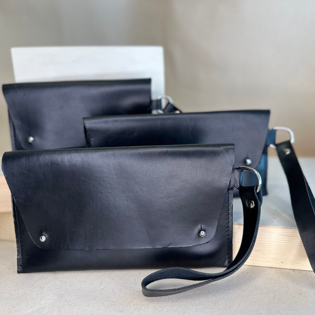 Shining Rock Goods black Horween XL handmade leather clutch with nickel silver hardware unisex leather gifts money wallet