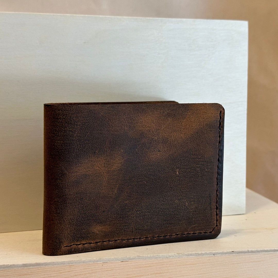Brown Pull Up handstitched solid top grain leather wallet handmade and built to last.