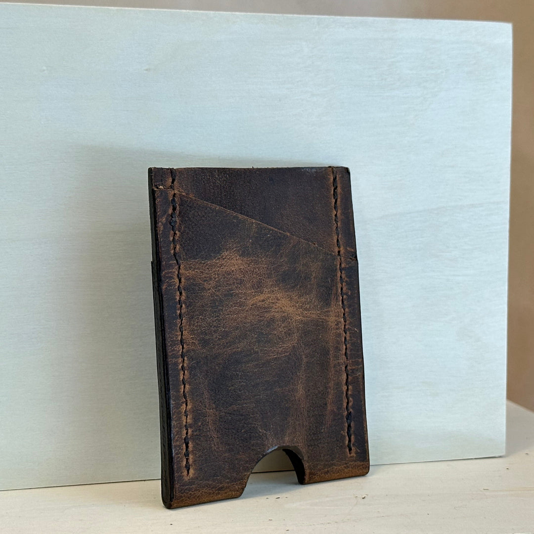 Brown Pull Up Vertical Leather Wallet is handstitched from solid top grain leather, handmade, and built to last.