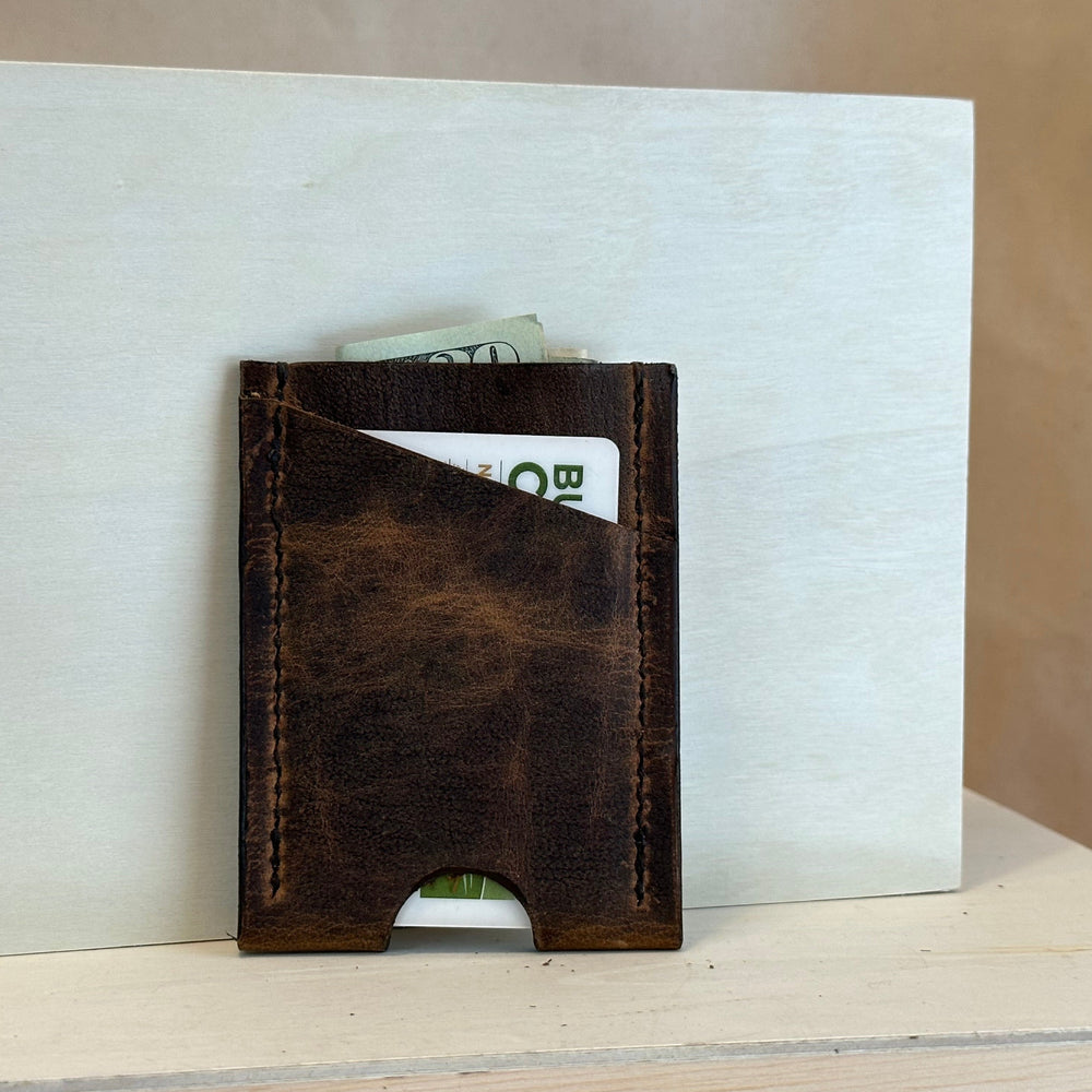 Brown Pull Up Vertical Leather Wallet is handstitched from solid top grain leather, handmade, and built to last.