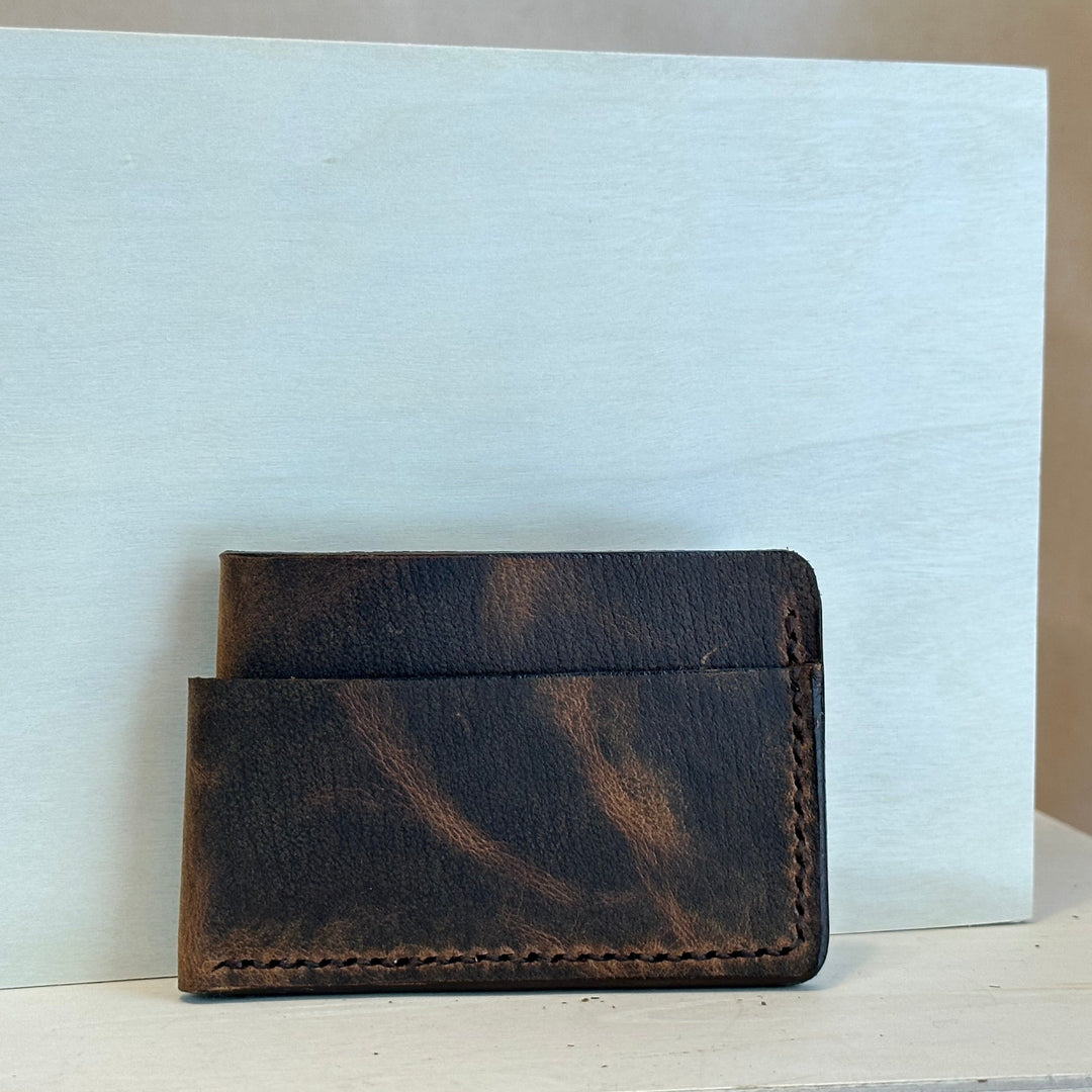 Brown Pull Up Horizontal Leather Wallet made from solid top grain leather, handstitched and built to last.