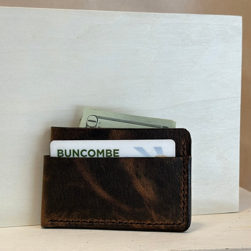 Brown Pull Up Horizontal Leather Wallet made from solid top grain leather, handstitched and built to last.