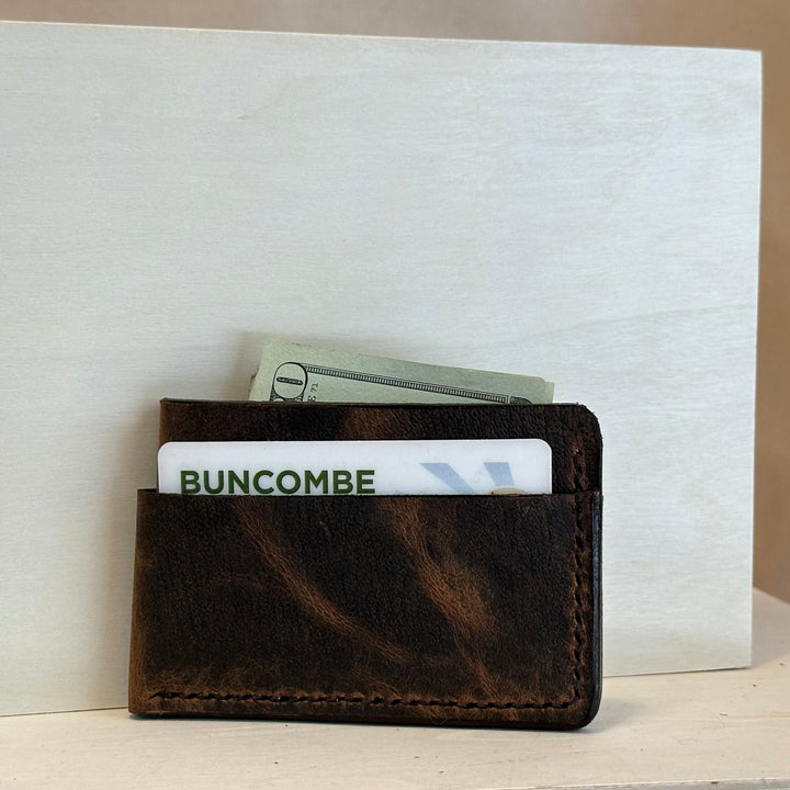 Brown Pull Up Horizontal Leather Wallet made from solid top grain leather, handstitched and built to last.