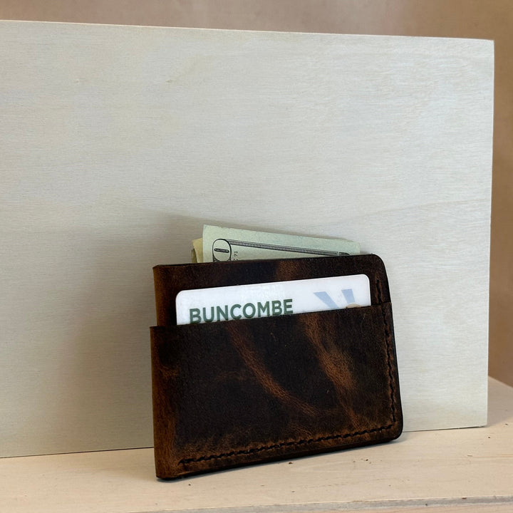 Brown Pull Up Horizontal Leather Wallet made from solid top grain leather, handstitched and built to last.