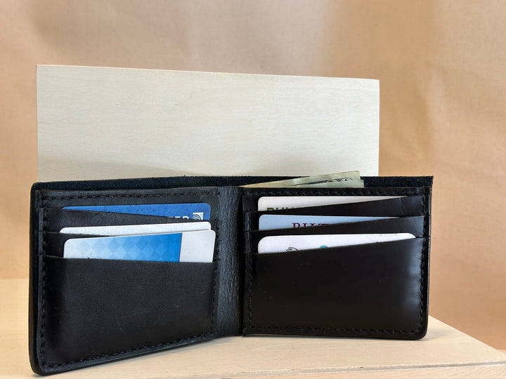 Shining Rock Goods handmade leather bi-fold hand stitched card wallet grooms men gifts unisex