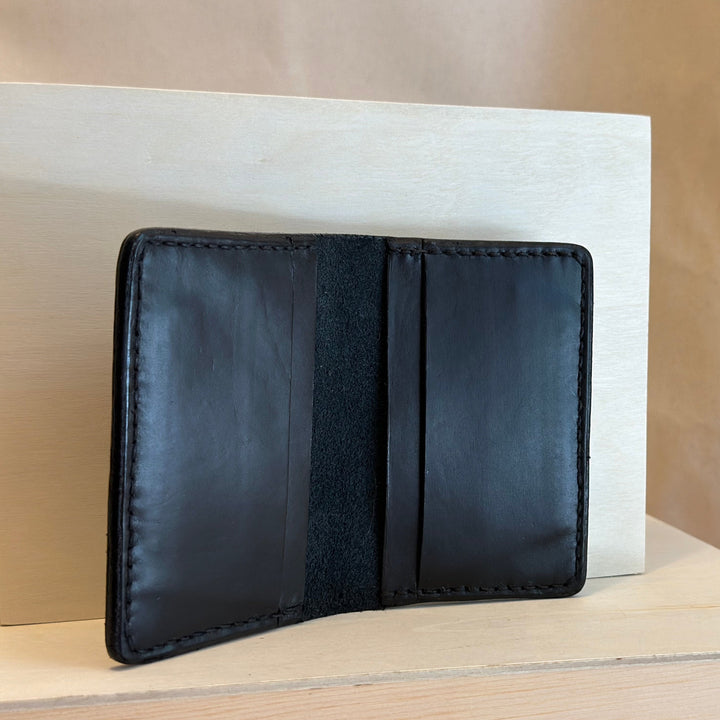 Shining Rock Goods handmade solid top grain black leather six card wallet fathers graduate gender neutral gifts