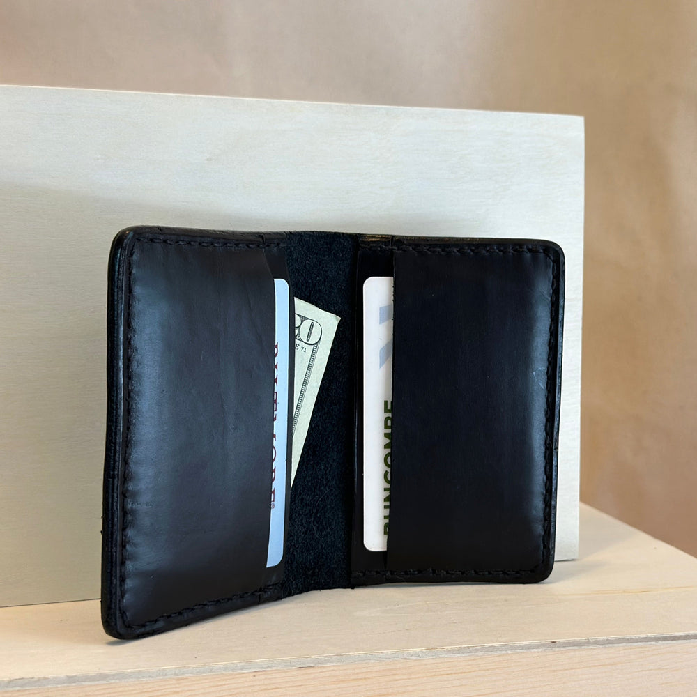 Shining Rock Goods handmade solid top grain black leather six card wallet fathers graduate gender neutral gifts