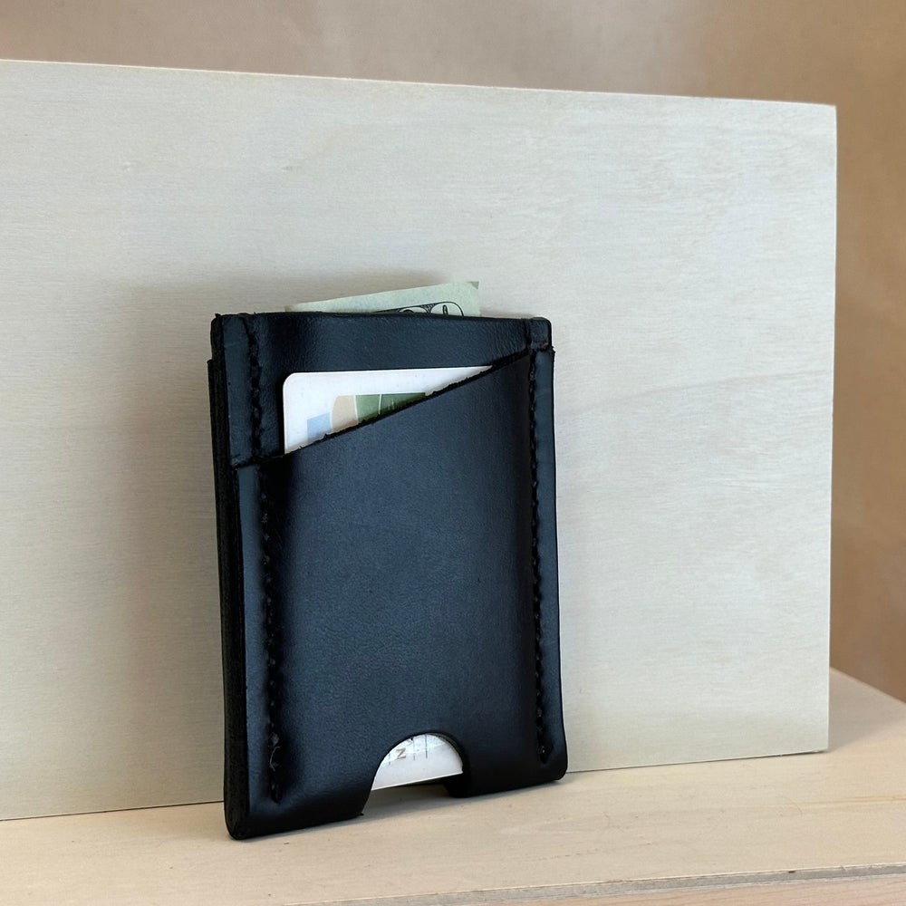 Shining Rock Goods handmade black leather vertical card wallet menswear gender neutral fathers graduates gifts