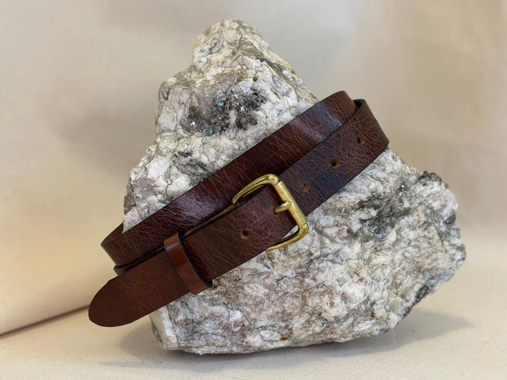 Handmade Dark Brown Crackle Leather Belt