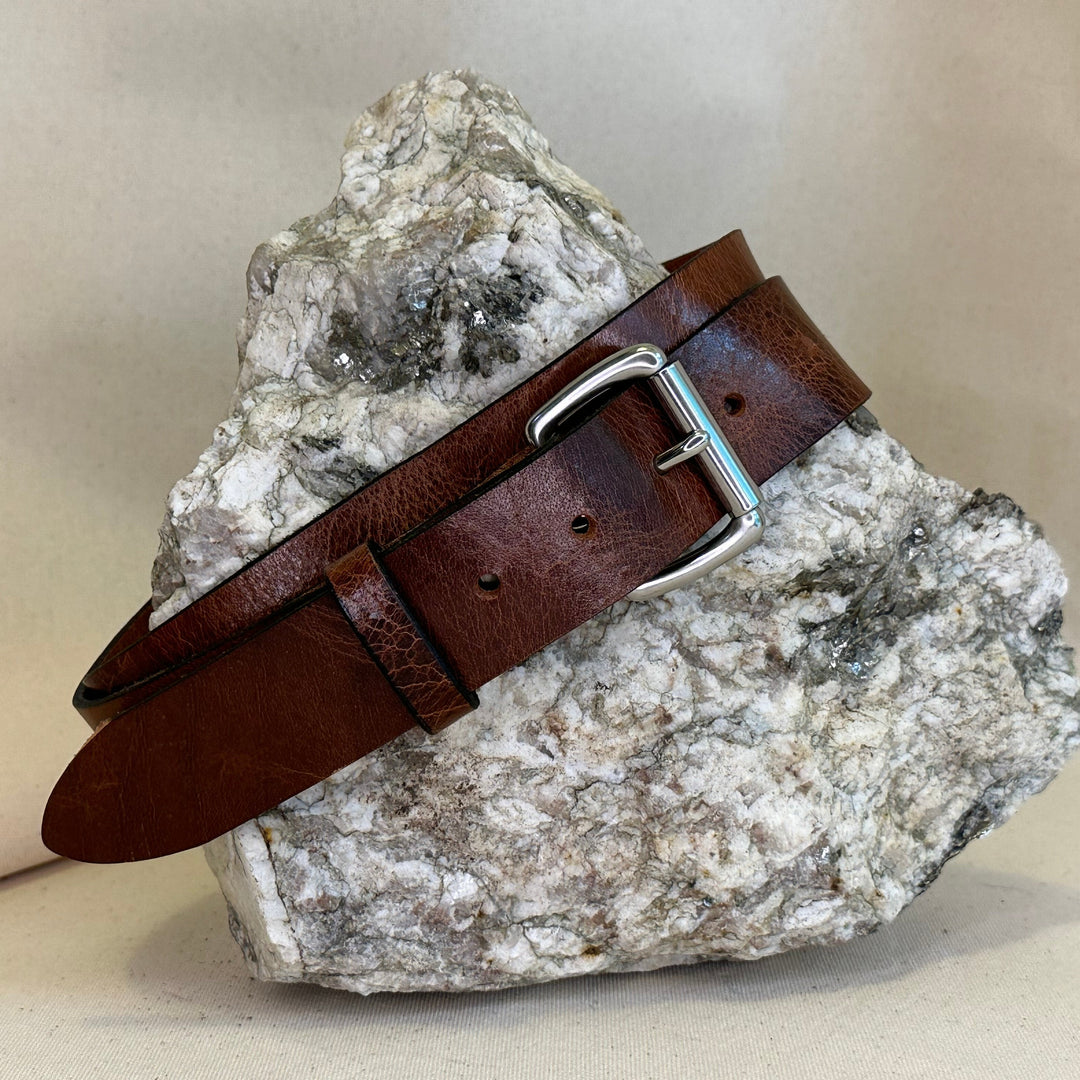 Handmade Dark Brown Crackle Leather Belt