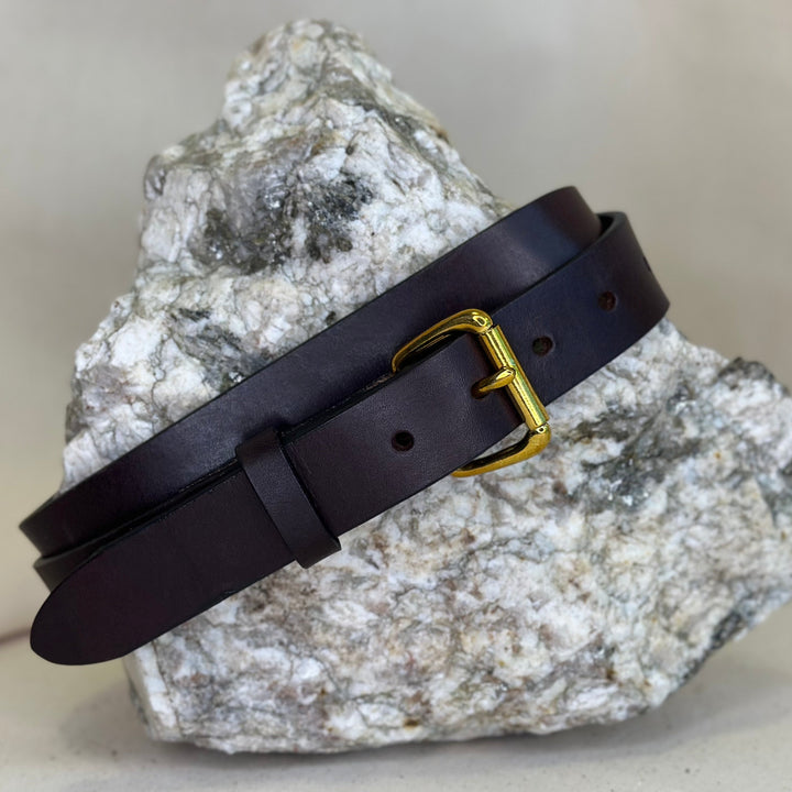 Shining Rock Goods 1.25 inch hand made solid leather belt with solid brass roller buckle