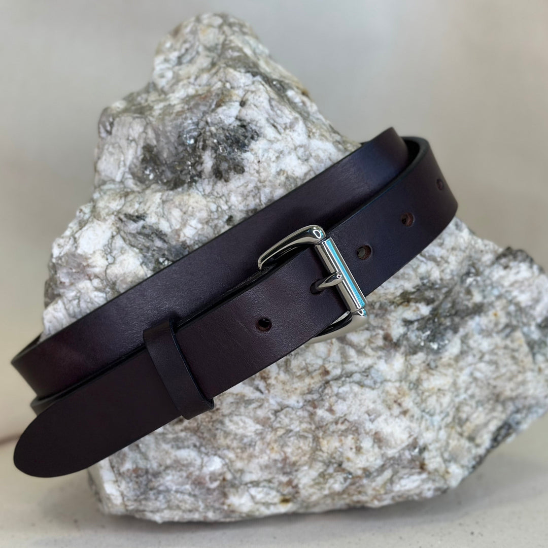 Shining Rock Goods handmade solid leather 1.25 inch black belt with nickel silver roller buckle