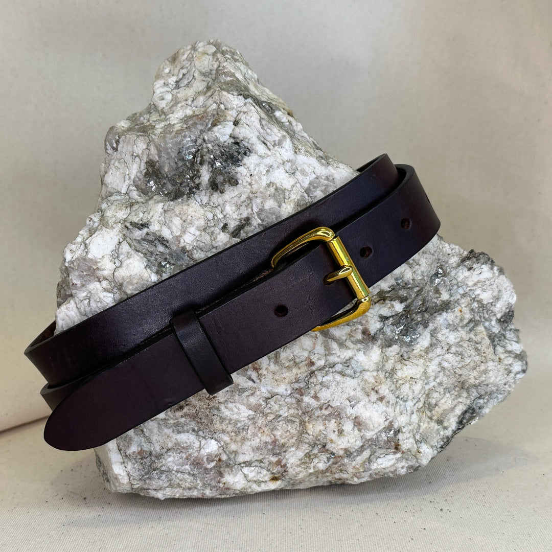 Shining Rock Goods 1.25 inch hand made solid leather belt with solid brass roller buckle