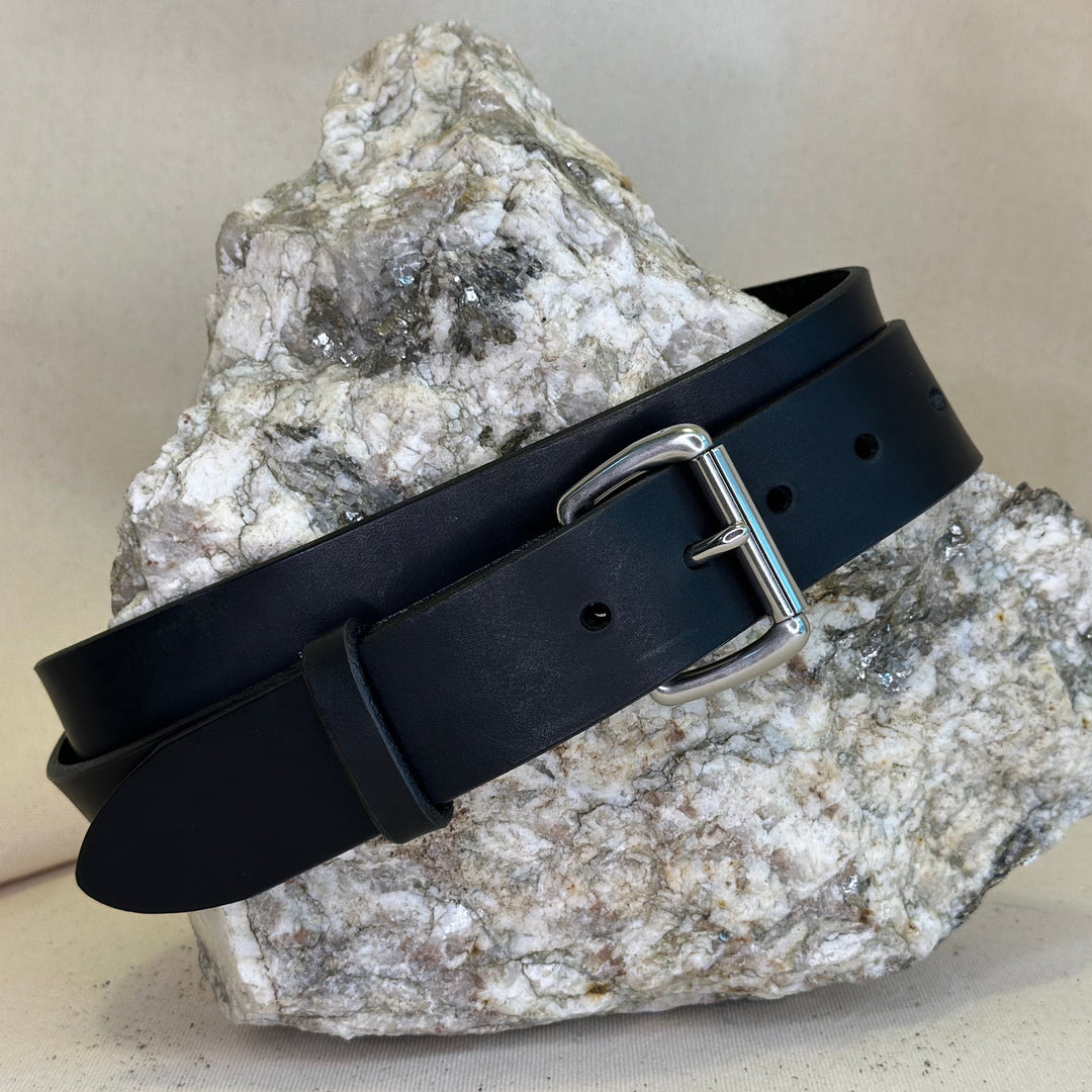 Shining Rock Goods 1.75 inch hand made solid leather belt with nickel silver roller buckle