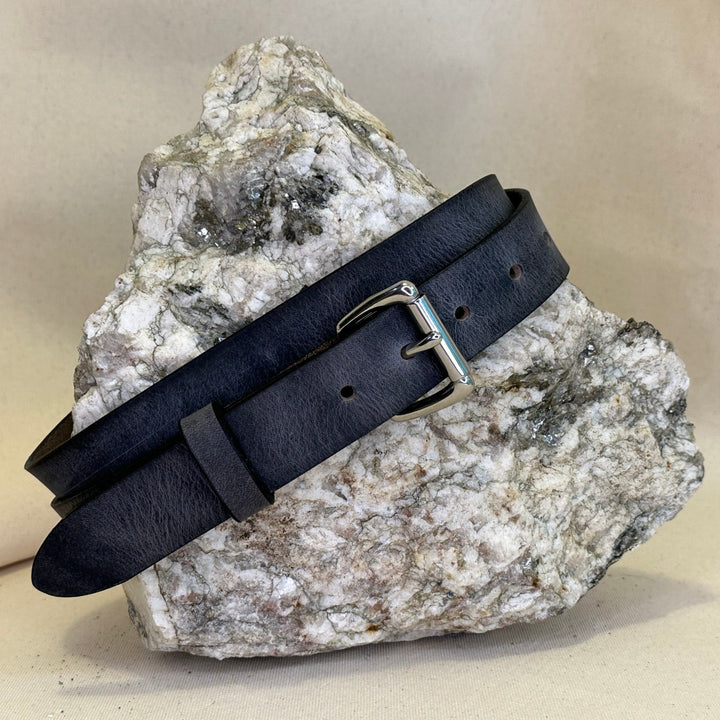 Shining Rock Goods 1 inch handmade leather gray pull up belt with nickel silver roller belt buckle gift idea
