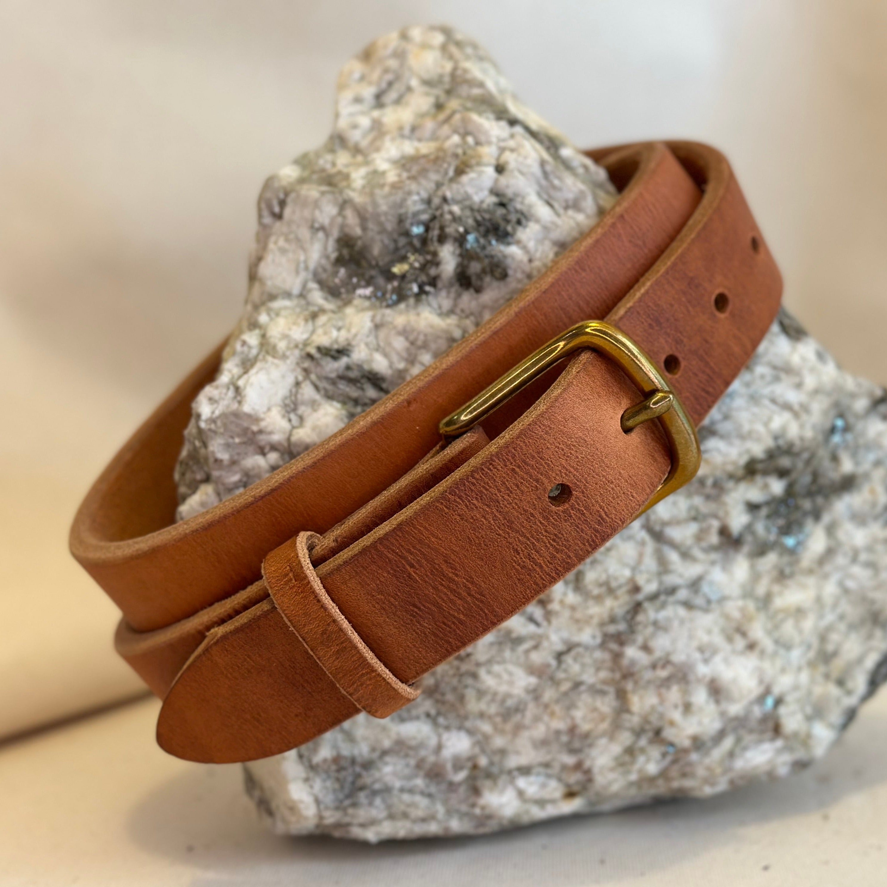 Shining Rock Goods Double Thick Tan handmade leather Indestructible Duty Belt for safely keeping gear close to the body.
