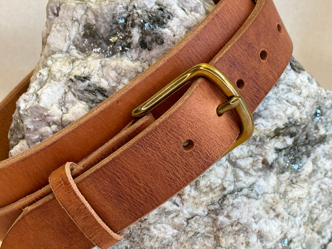 Shining Rock Goods Double Thick Tan handmade leather Indestructible Duty Belt for safely keeping gear close to the body.