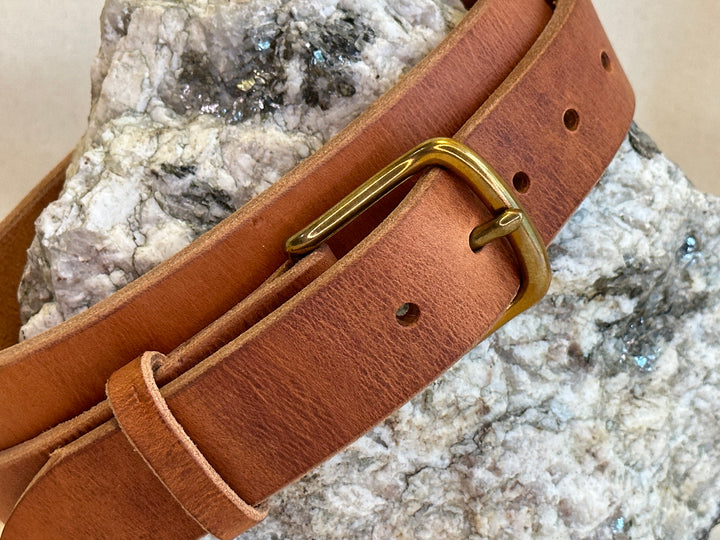 Shining Rock Goods Double Thick Tan handmade leather Indestructible Duty Belt for safely keeping gear close to the body.