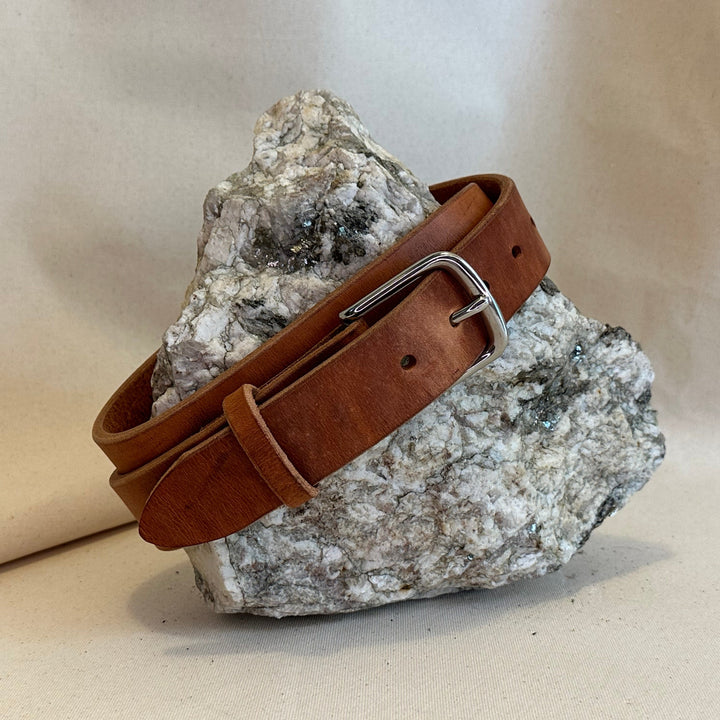 Shining Rock Goods Double Thick Tan handmade leather Indestructible Duty Belt for safely keeping gear close to the body.