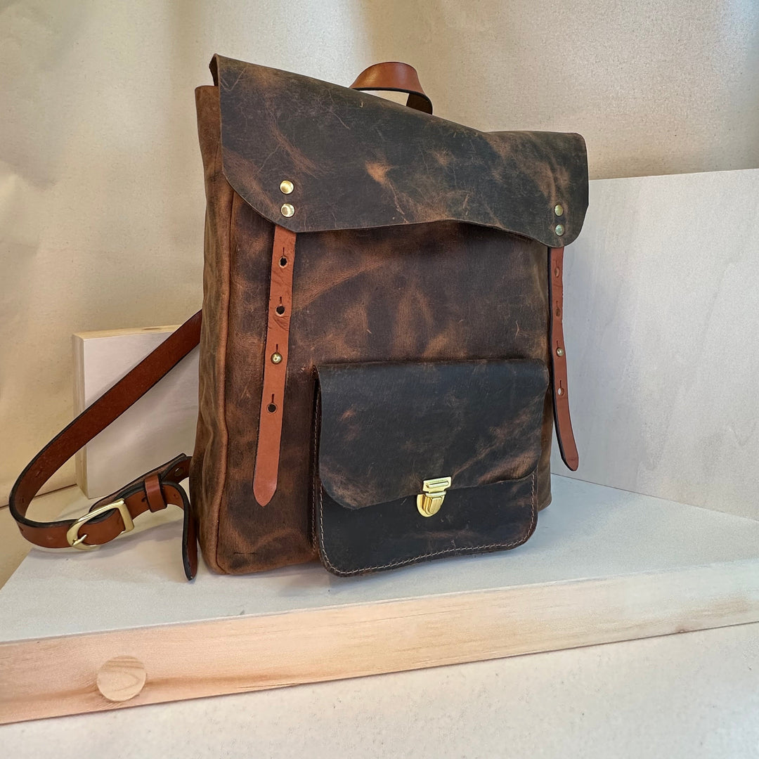 brown leather backpack made in usa Mens 15 Inch Leather Laptop Backpack Retro Travel Bac RockCow Leather Studio ~ Theodore Roosevelt Details Our signature thick FatFace - Chestnut Brown Leather
