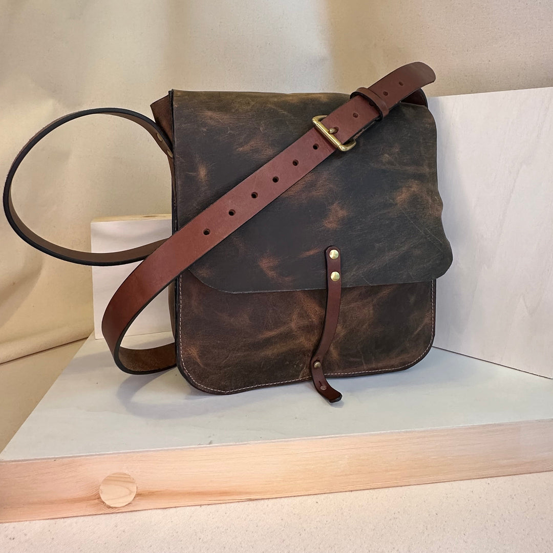 Shining Rock Goods large pull up brown handmade leather Forager crossbody handbag