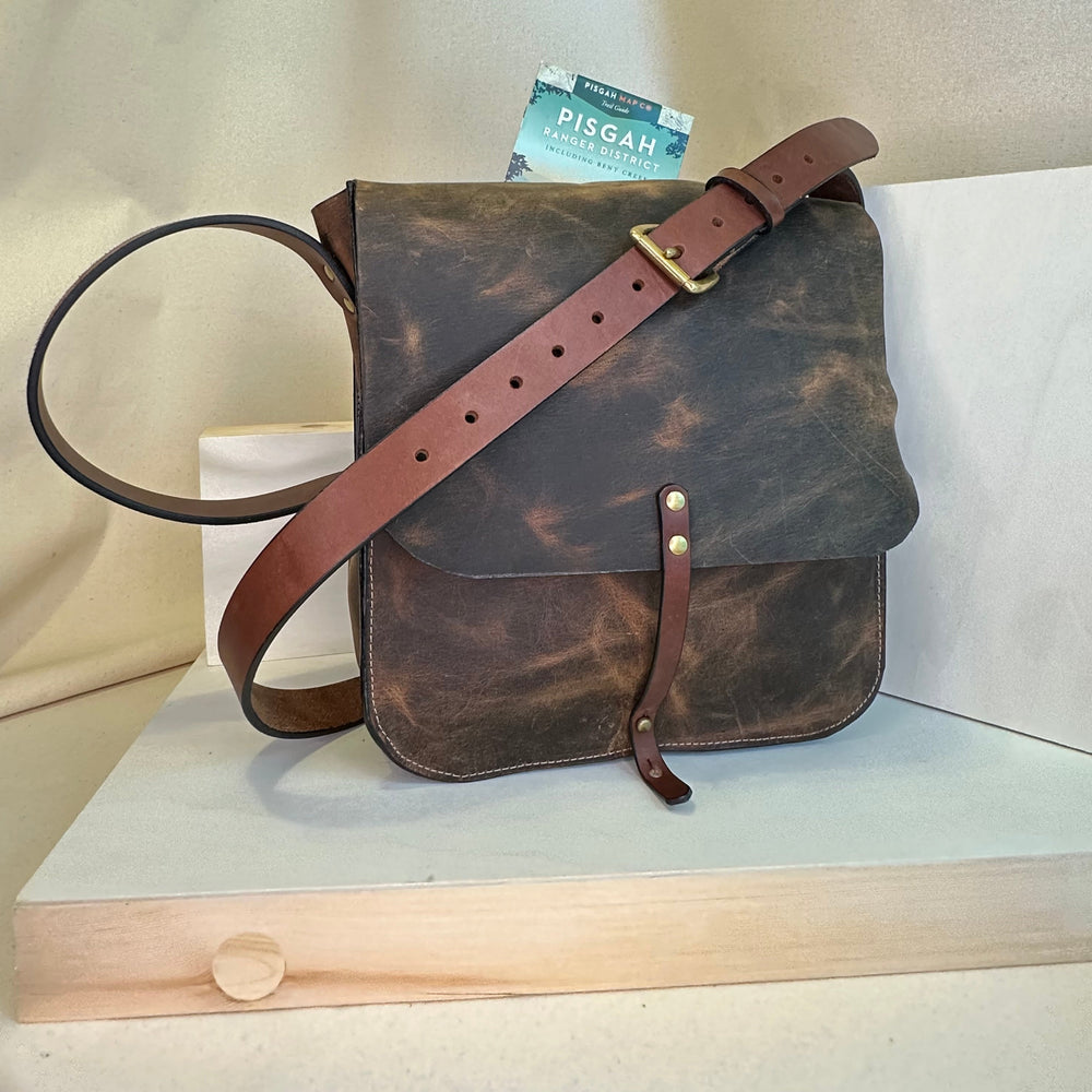 Shining Rock Goods large pull up brown handmade leather Forager crossbody handbag