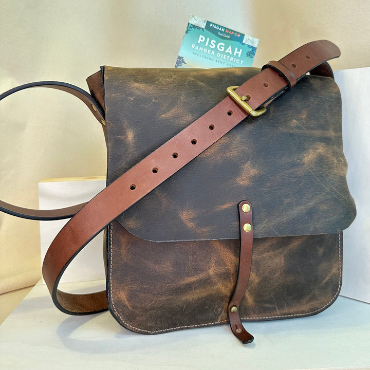 Shining Rock Goods large pull up brown handmade leather Forager crossbody handbag