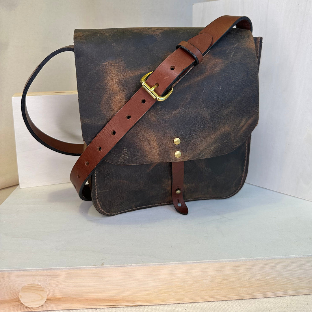 Shining Rock Goods small brown pull up leather handmade crossbody forager handbag gifts unisex