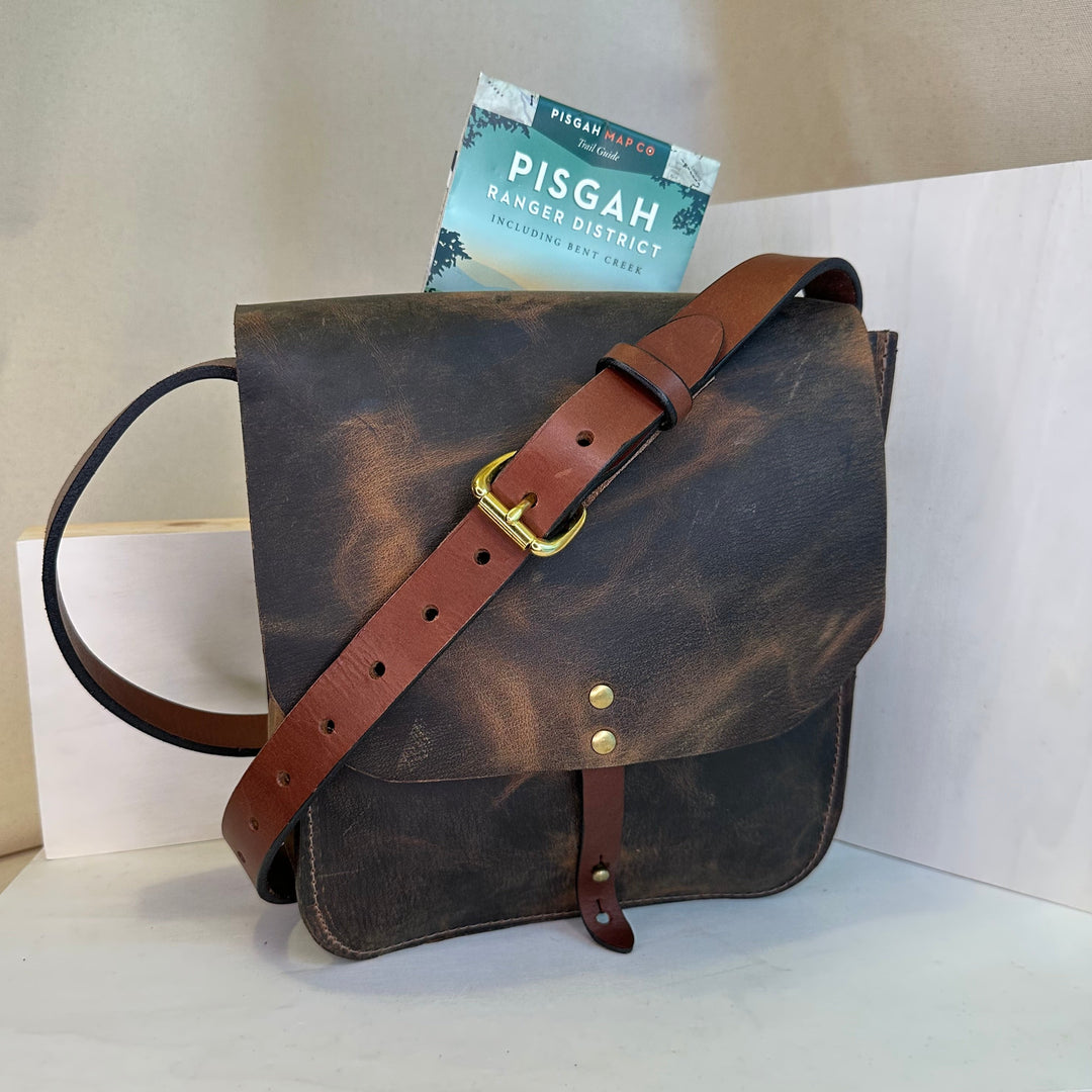 Shining Rock Goods small brown pull up leather handmade crossbody forager handbag gifts unisex