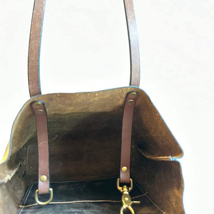 Interior view of our handmade Everyday Carry Large Brown Pull Up Leather Tote Bag is a work of art, work horse, workin' it kinda bag.  Crafted from the highest quality, USA tanned, solid, top grain leather,