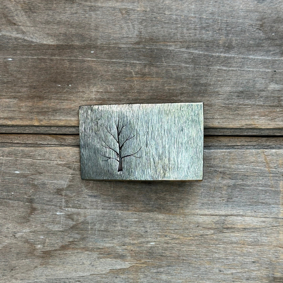 Rectangle Nickel Silver "Tree" David M. Bowman Belt Buckle