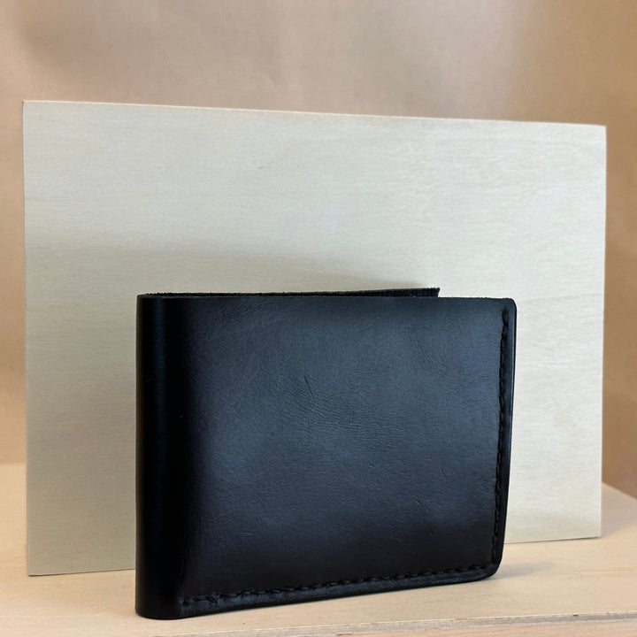 Shining Rock Goods handmade black leather bi-fold hand stitched wallet Horween XL grooms men gifts unisex