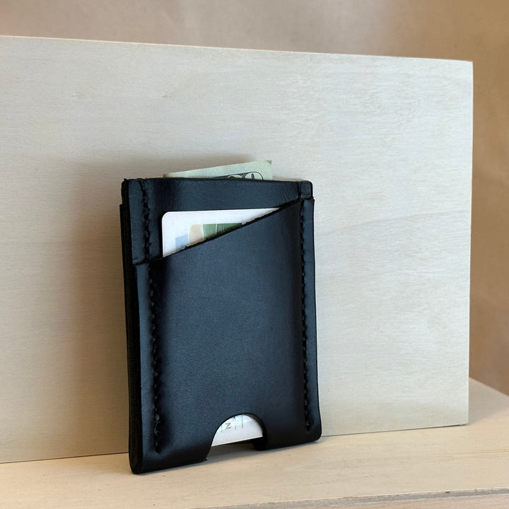 Shining Rock Goods Vertical handmade black leather card wallet Horween XL grooms men gifts unisex